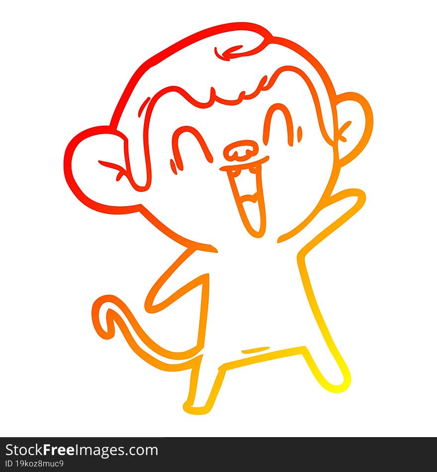 warm gradient line drawing of a cartoon laughing monkey