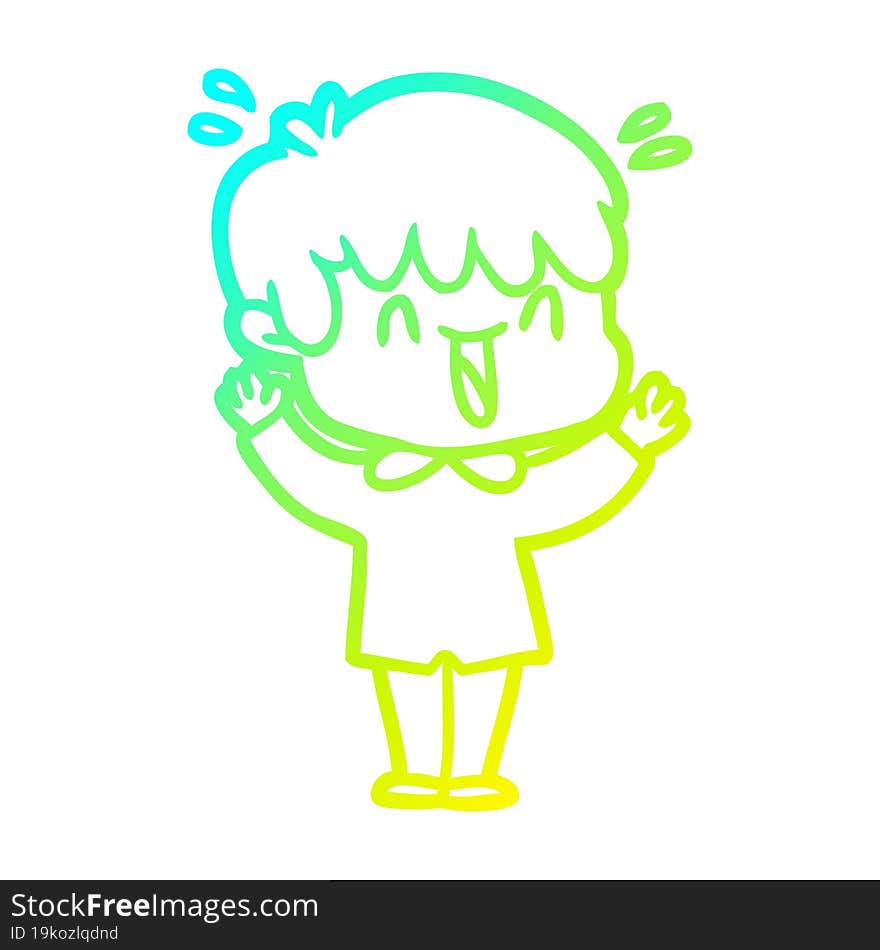 Cold Gradient Line Drawing Cartoon Laughing Boy