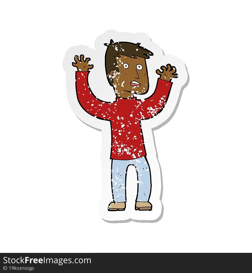 Retro Distressed Sticker Of A Cartoon Terrified Man