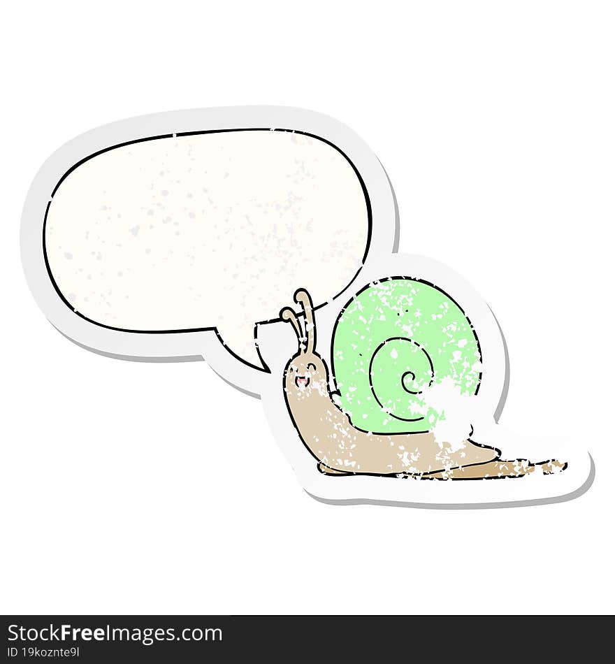 cartoon snail and speech bubble distressed sticker