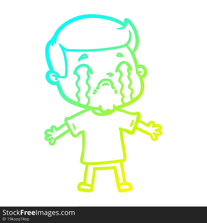 cold gradient line drawing of a cartoon man crying