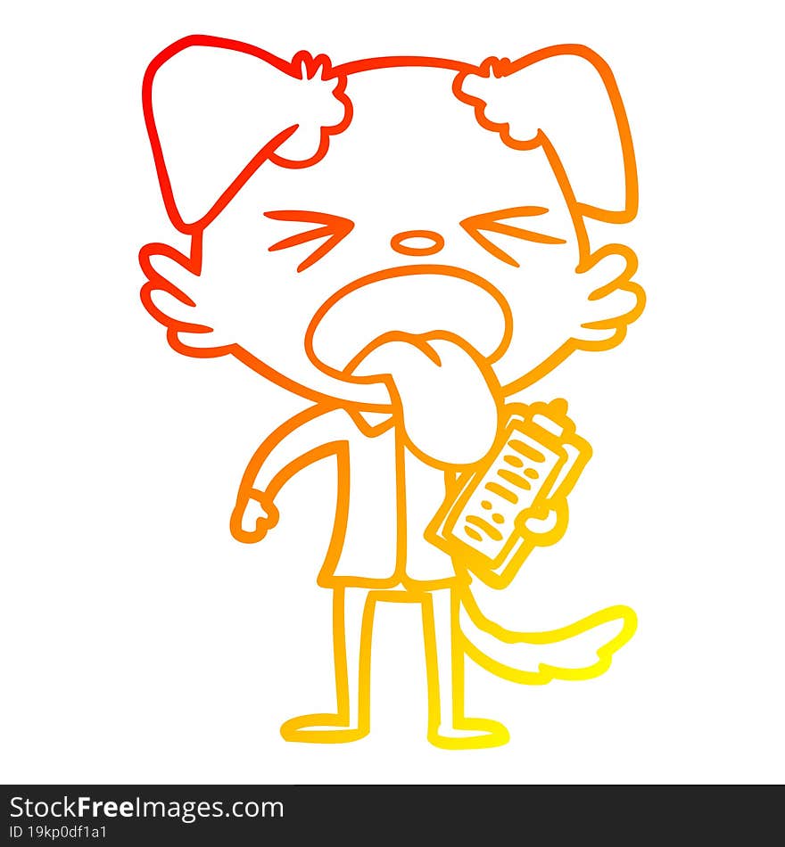 warm gradient line drawing of a cartoon disgusted dog