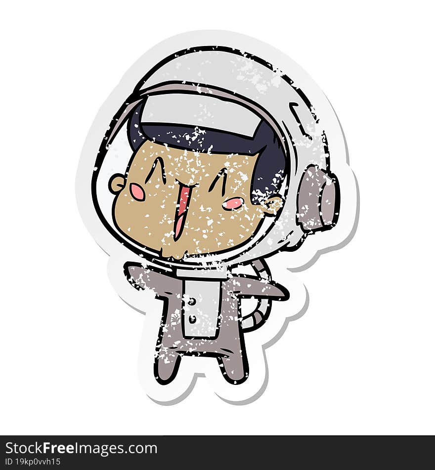 Distressed Sticker Of A Happy Cartoon Astronaut