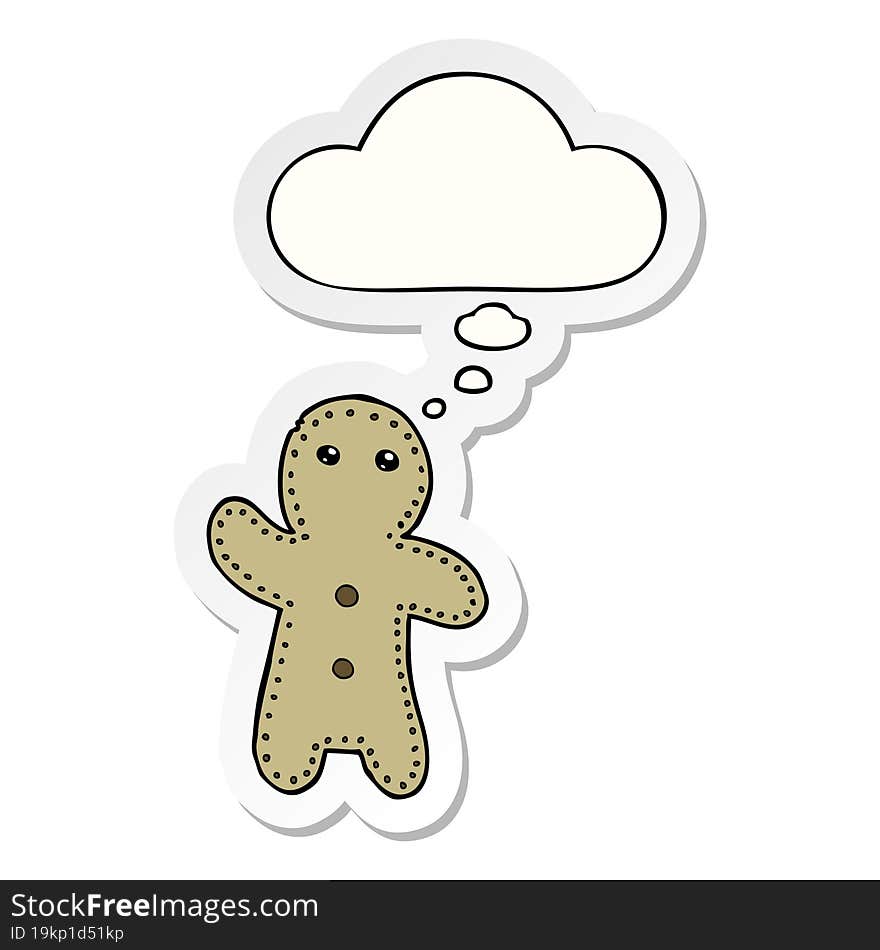 cartoon gingerbread man and thought bubble as a printed sticker