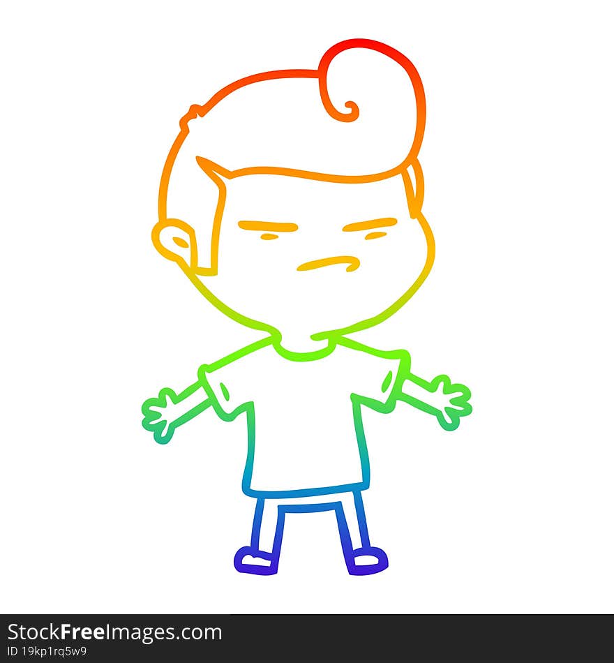 rainbow gradient line drawing cartoon cool guy with fashion hair cut