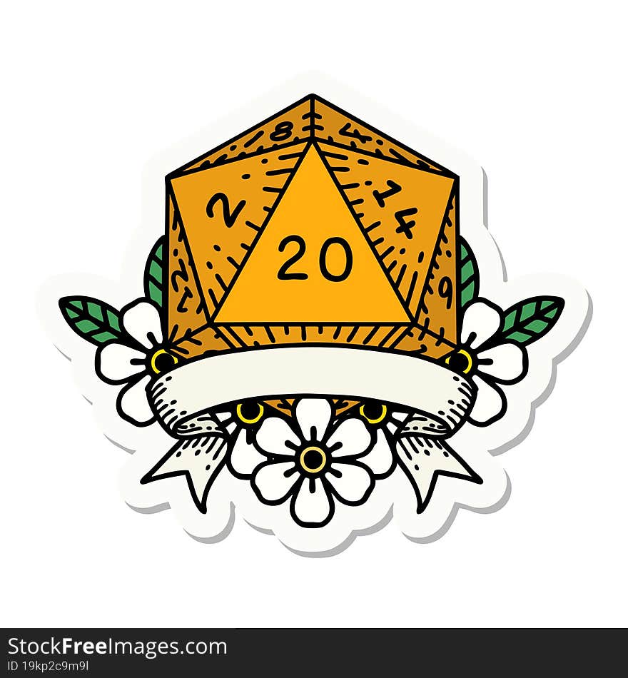 Natural 20 Critical Hit D20 Dice Roll Sticker