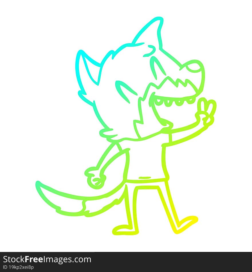 cold gradient line drawing laughing fox cartoon