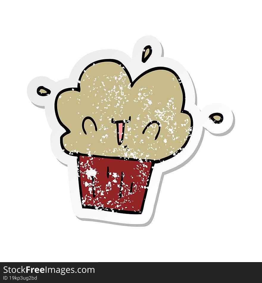 Distressed Sticker Of A Cartoon Cupcake