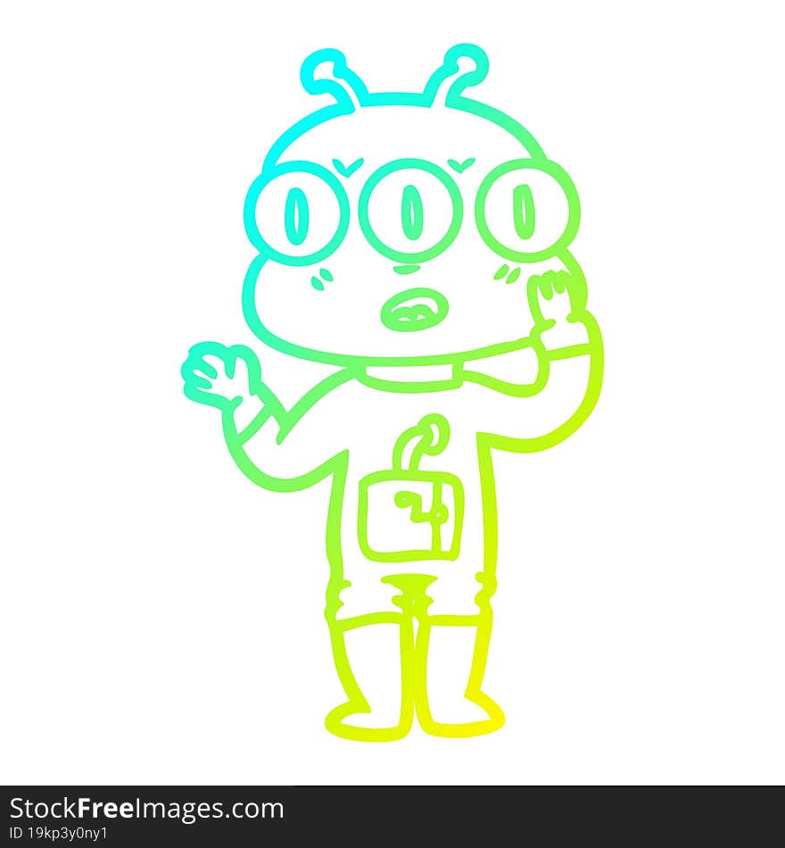 cold gradient line drawing cartoon three eyed alien