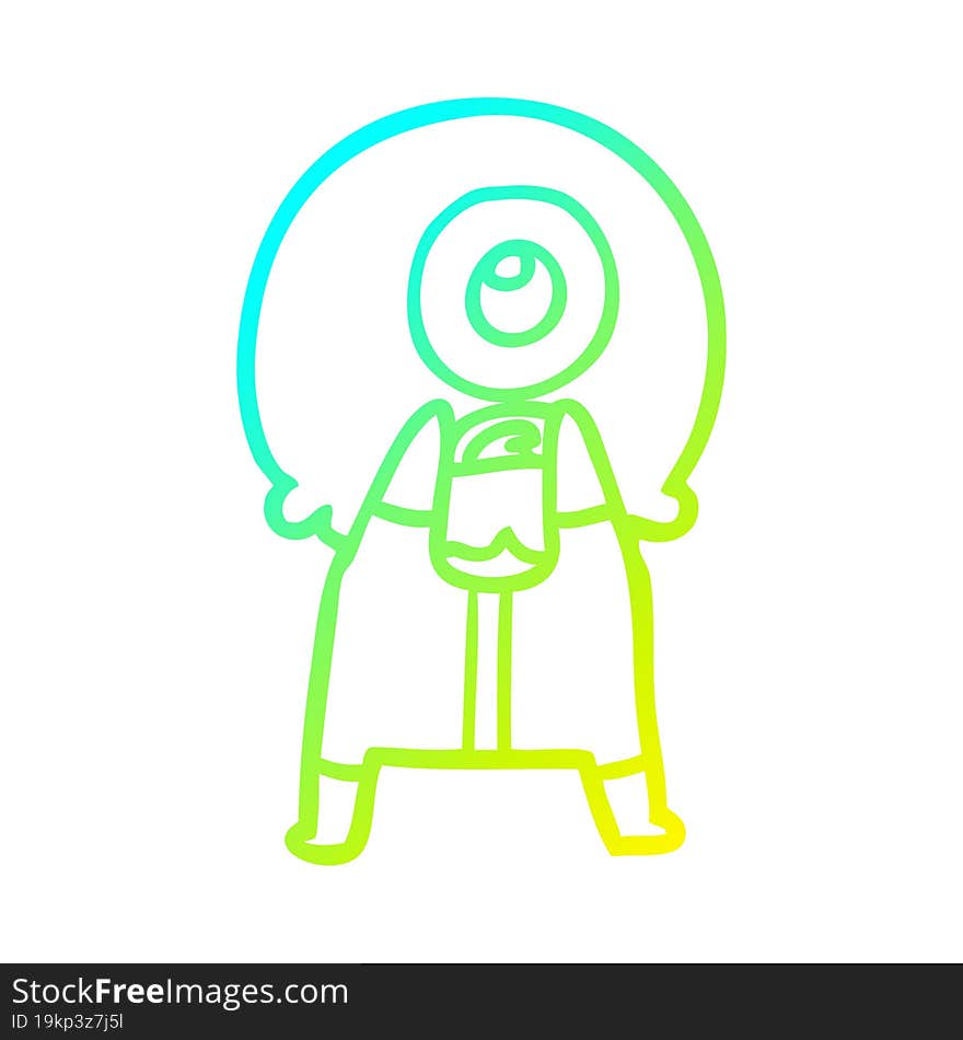 cold gradient line drawing of a cartoon cyclops alien spaceman