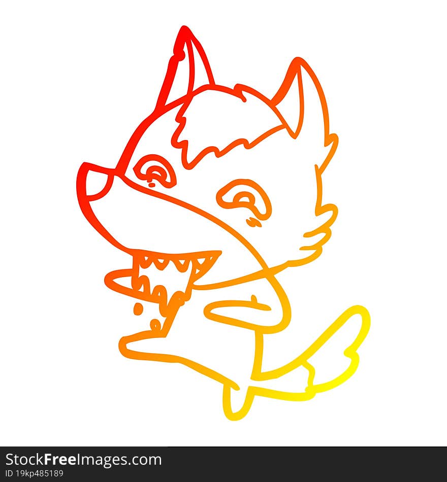 Warm Gradient Line Drawing Cartoon Hungry Wolf