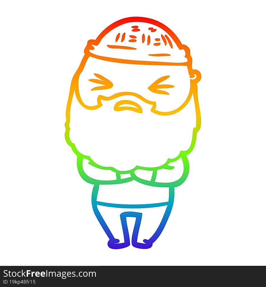 rainbow gradient line drawing cartoon man with beard