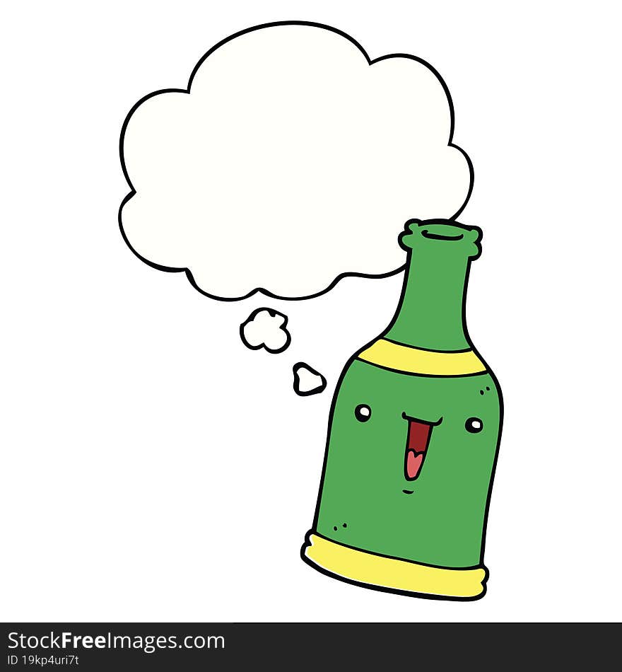 cartoon beer bottle and thought bubble