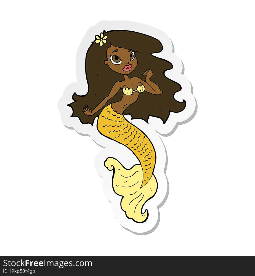 sticker of a cartoon pretty mermaid