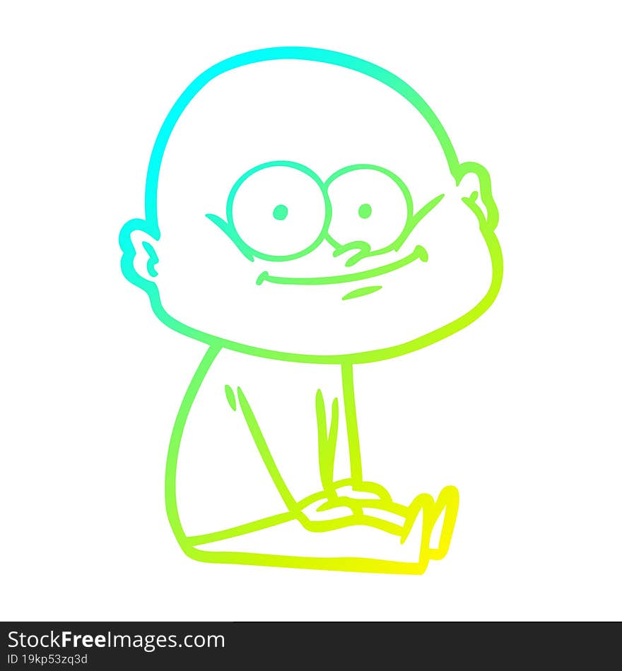 Cold Gradient Line Drawing Cartoon Bald Man Staring