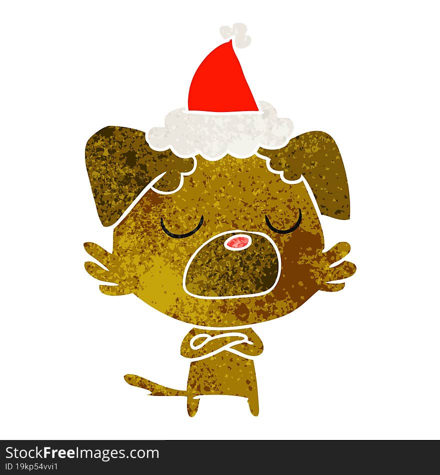 Retro Cartoon Of A Dog Wearing Santa Hat