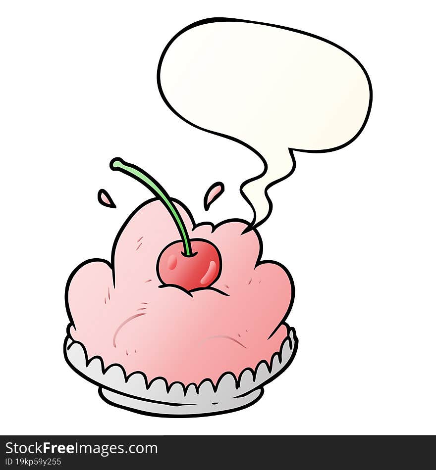 cartoon tasty dessert and speech bubble in smooth gradient style