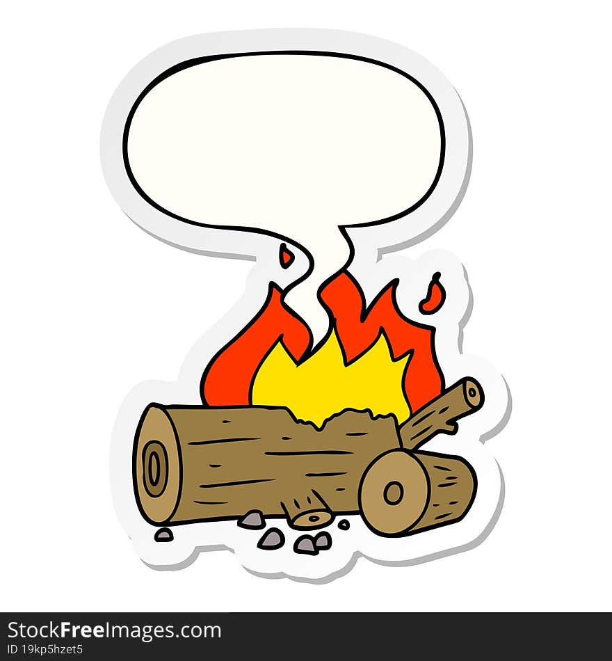 cartoon camp fire and speech bubble sticker