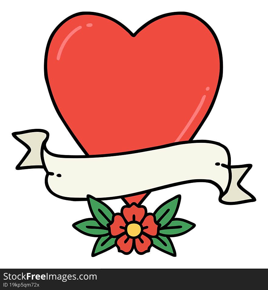 tattoo in traditional style of a heart and banner. tattoo in traditional style of a heart and banner