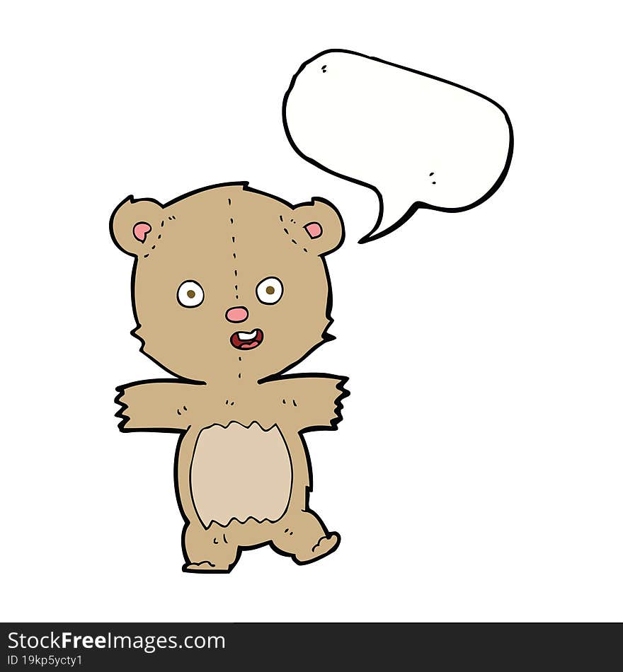 cartoon dancing teddy bear with speech bubble