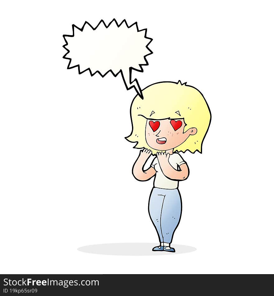 cartoon woman in love with speech bubble