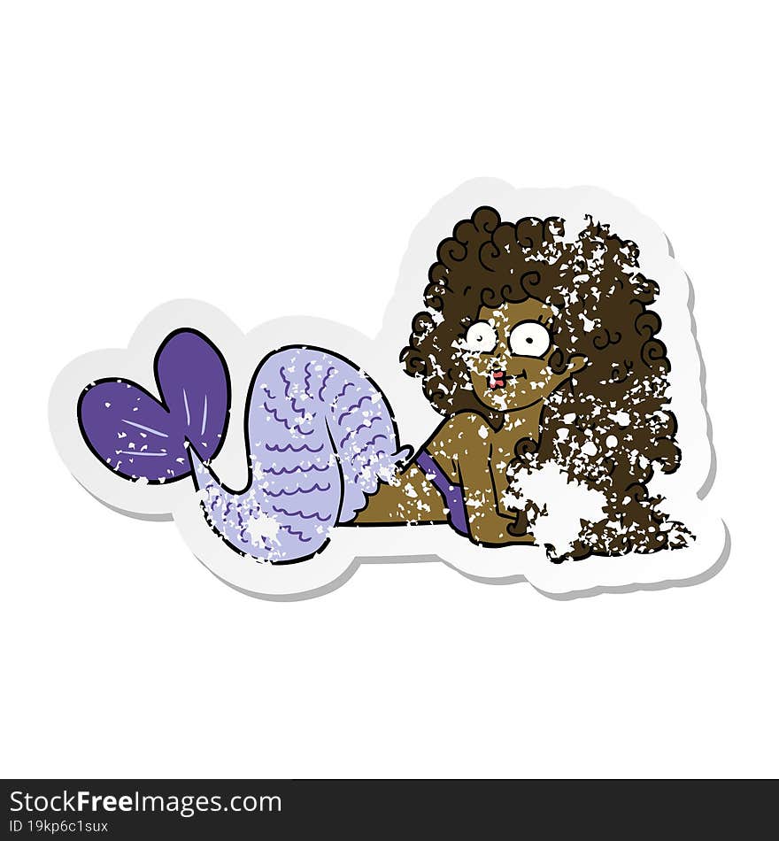 distressed sticker of a cartoon mermaid