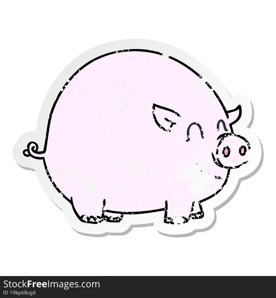 distressed sticker of a quirky hand drawn cartoon pig