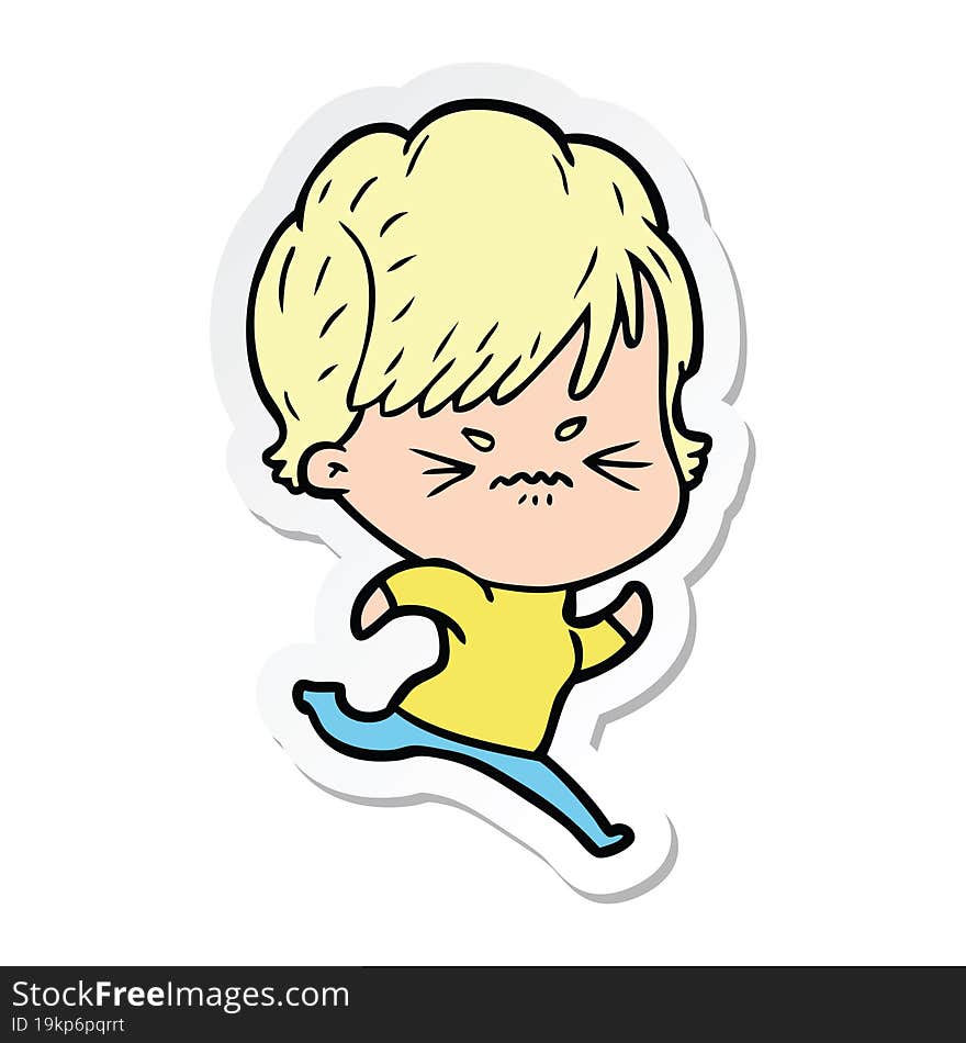 Sticker Of A Cartoon Frustrated Woman