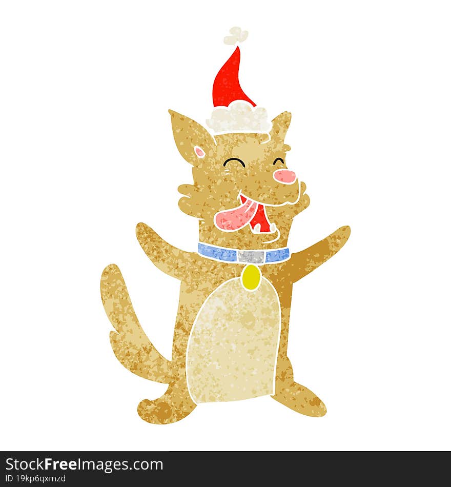 Retro Cartoon Of A Happy Dog Wearing Santa Hat