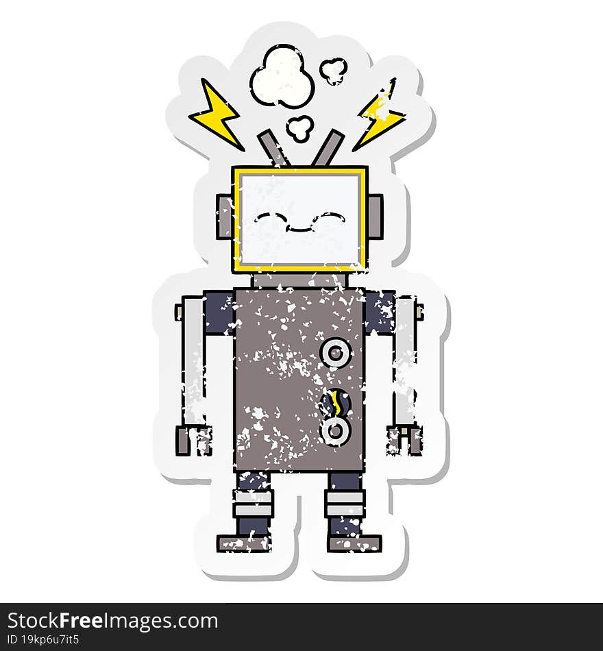 Distressed Sticker Of A Cute Cartoon Robot