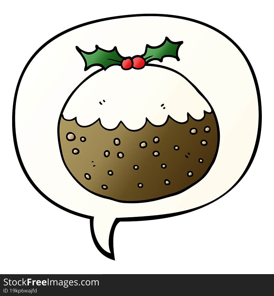 cartoon christmas pudding and speech bubble in smooth gradient style