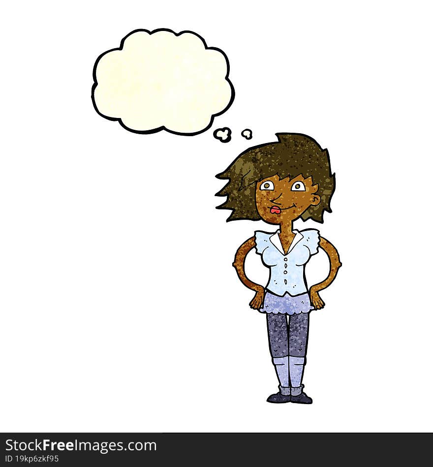 Cartoon Woman With Hands On Hips With Thought Bubble