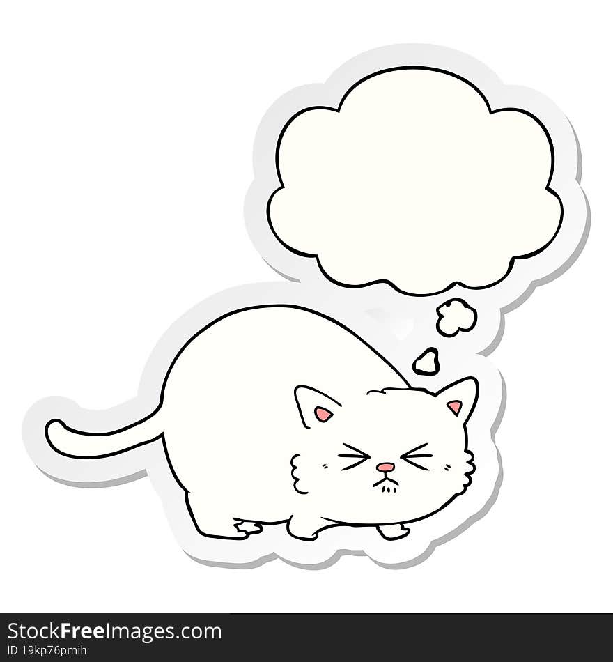 cartoon angry cat and thought bubble as a printed sticker