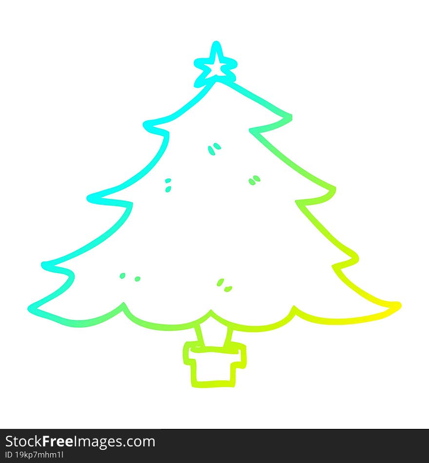 cold gradient line drawing of a cartoon christmas tree