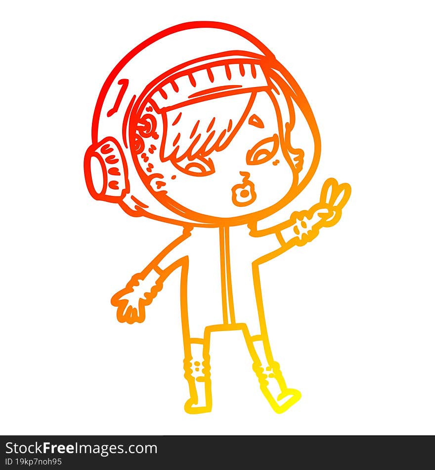 warm gradient line drawing of a cartoon astronaut woman