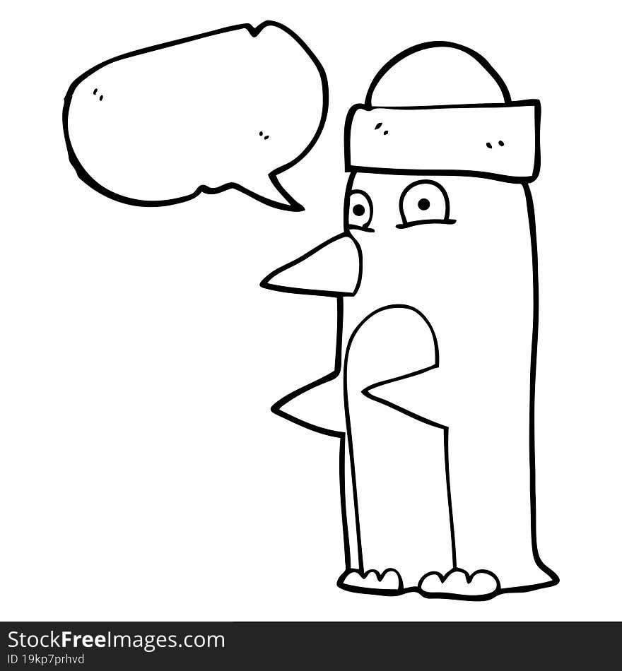 speech bubble cartoon penguin wearing hat