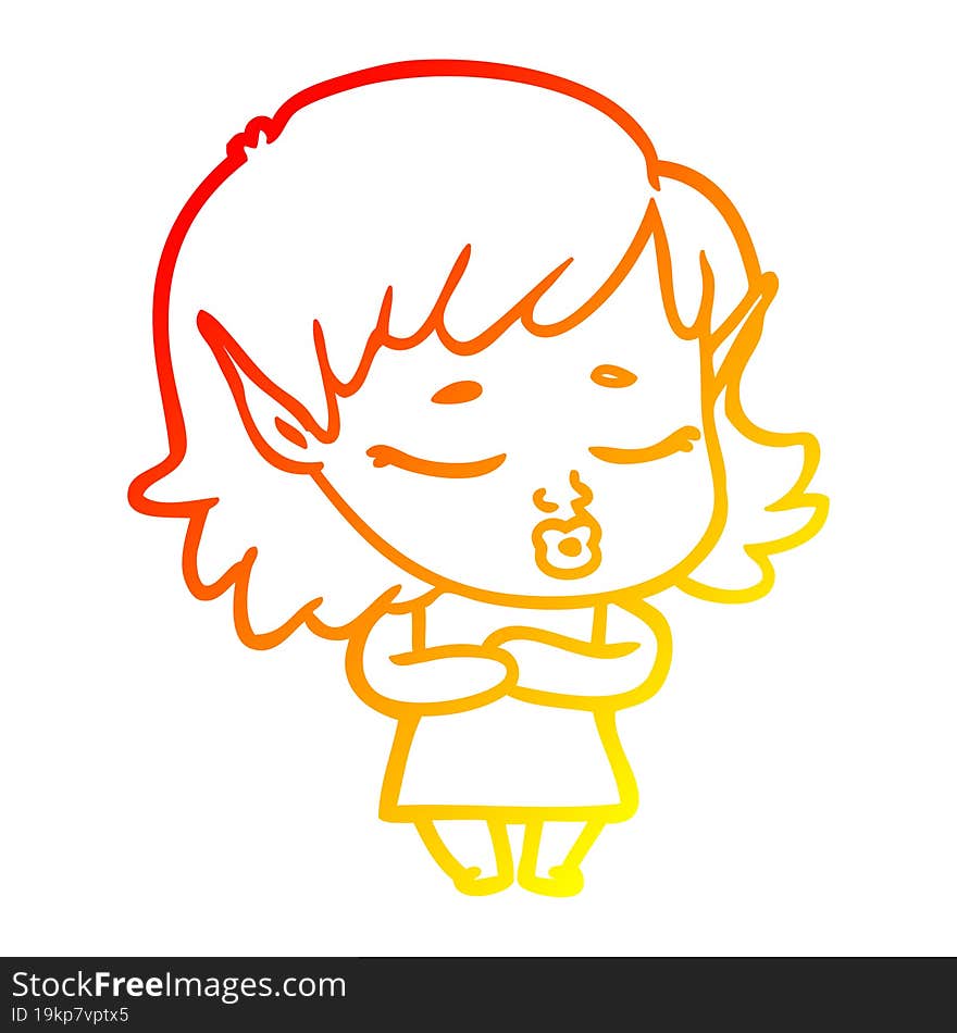 warm gradient line drawing shy cartoon elf girl