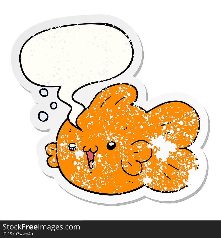 cartoon fish and speech bubble distressed sticker