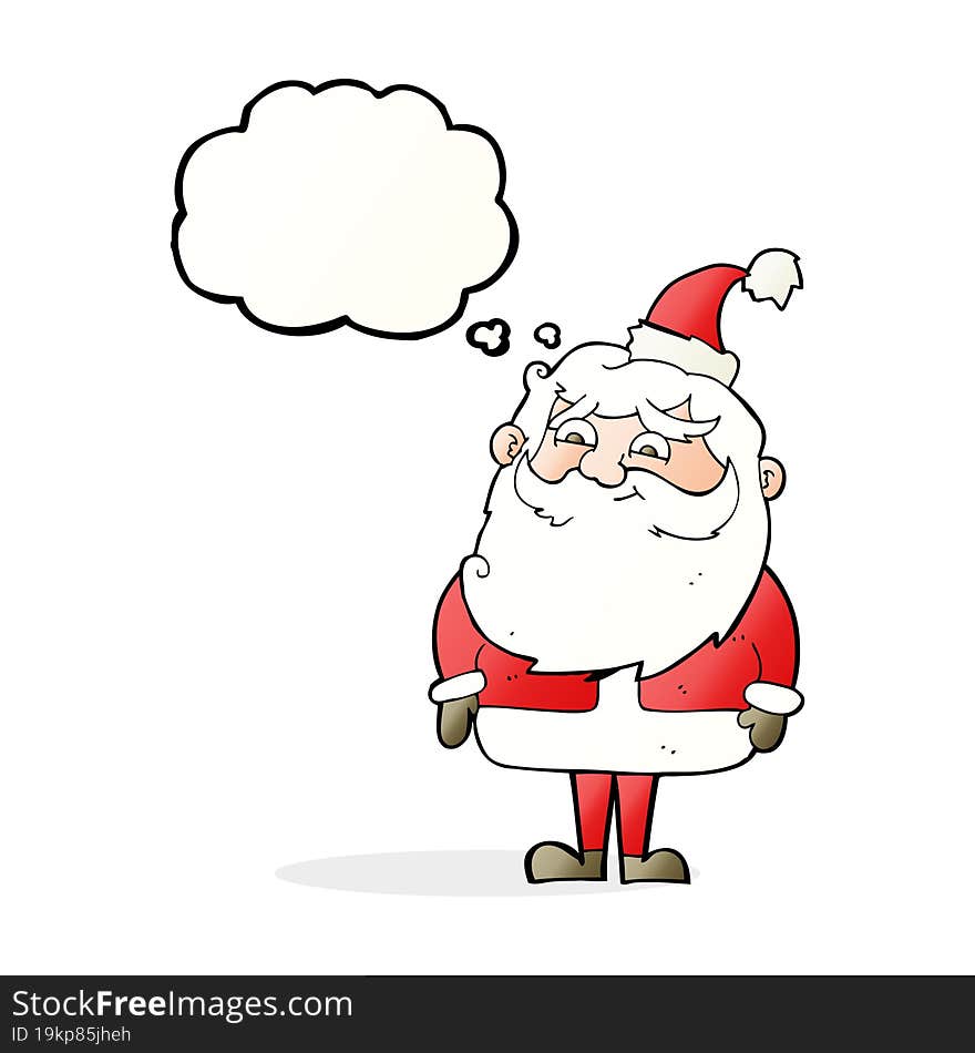 cartoon santa claus with thought bubble