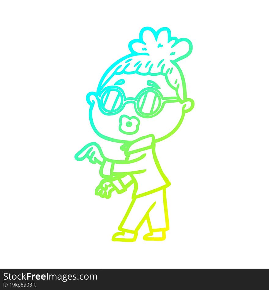 cold gradient line drawing cartoon woman wearing spectacles