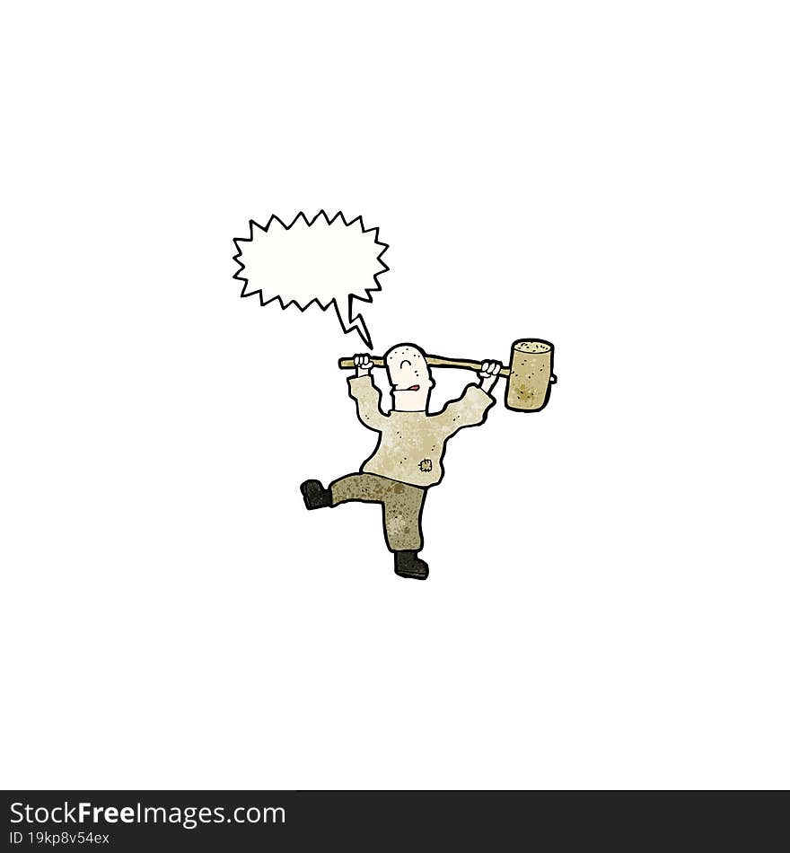 Cartoon Man With Huge Wooden Hammer