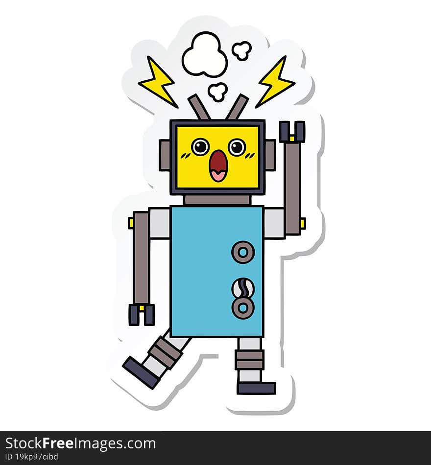 Sticker Of A Cute Cartoon Malfunctioning Robot