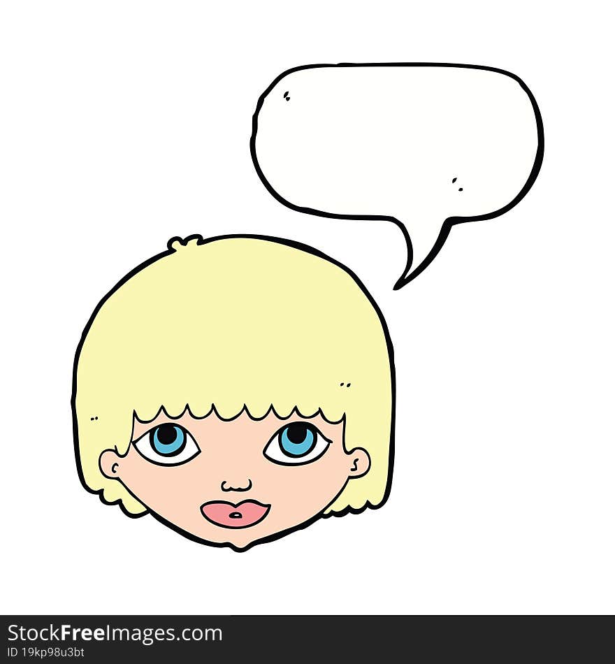 cartoon female face with speech bubble