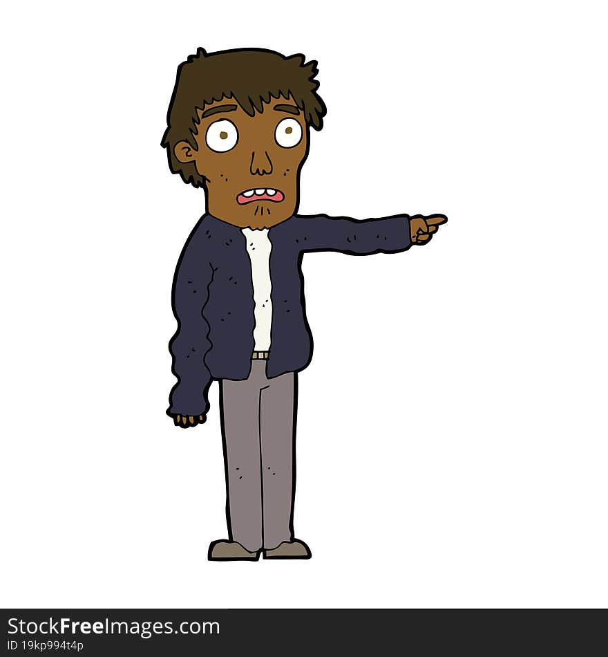 cartoon terrified man pointing