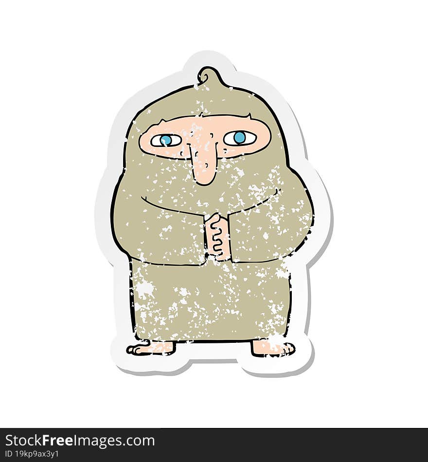 Retro Distressed Sticker Of A Cartoon Monk In Robe