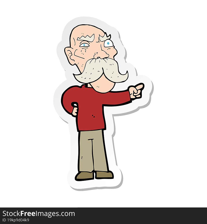 sticker of a cartoon annoyed old man pointing