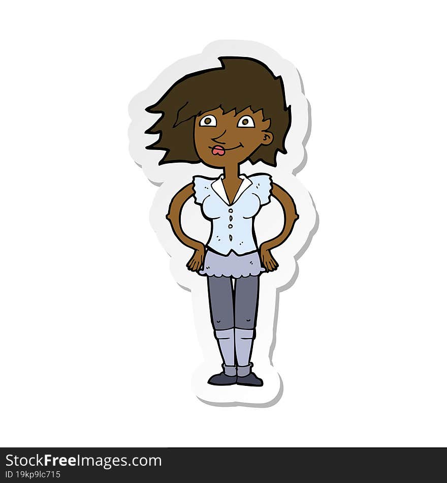 sticker of a cartoon woman with hands on hips