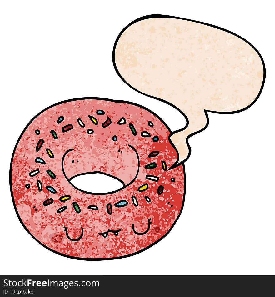 cartoon donut and speech bubble in retro texture style