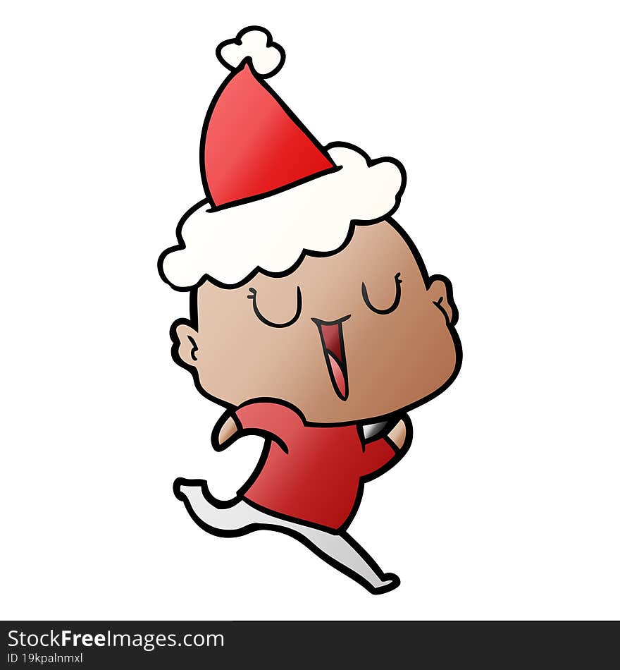 happy gradient cartoon of a bald man wearing santa hat