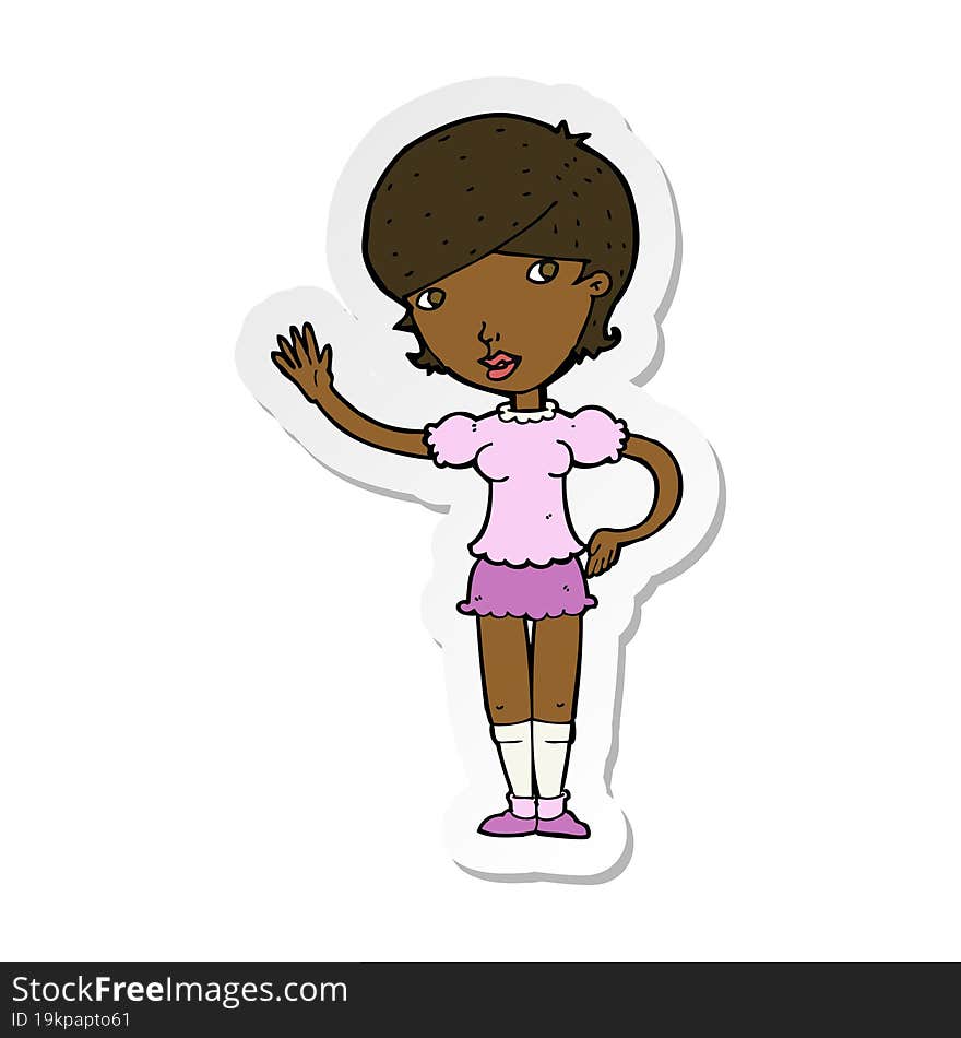 Sticker Of A Cartoon Girl Waving